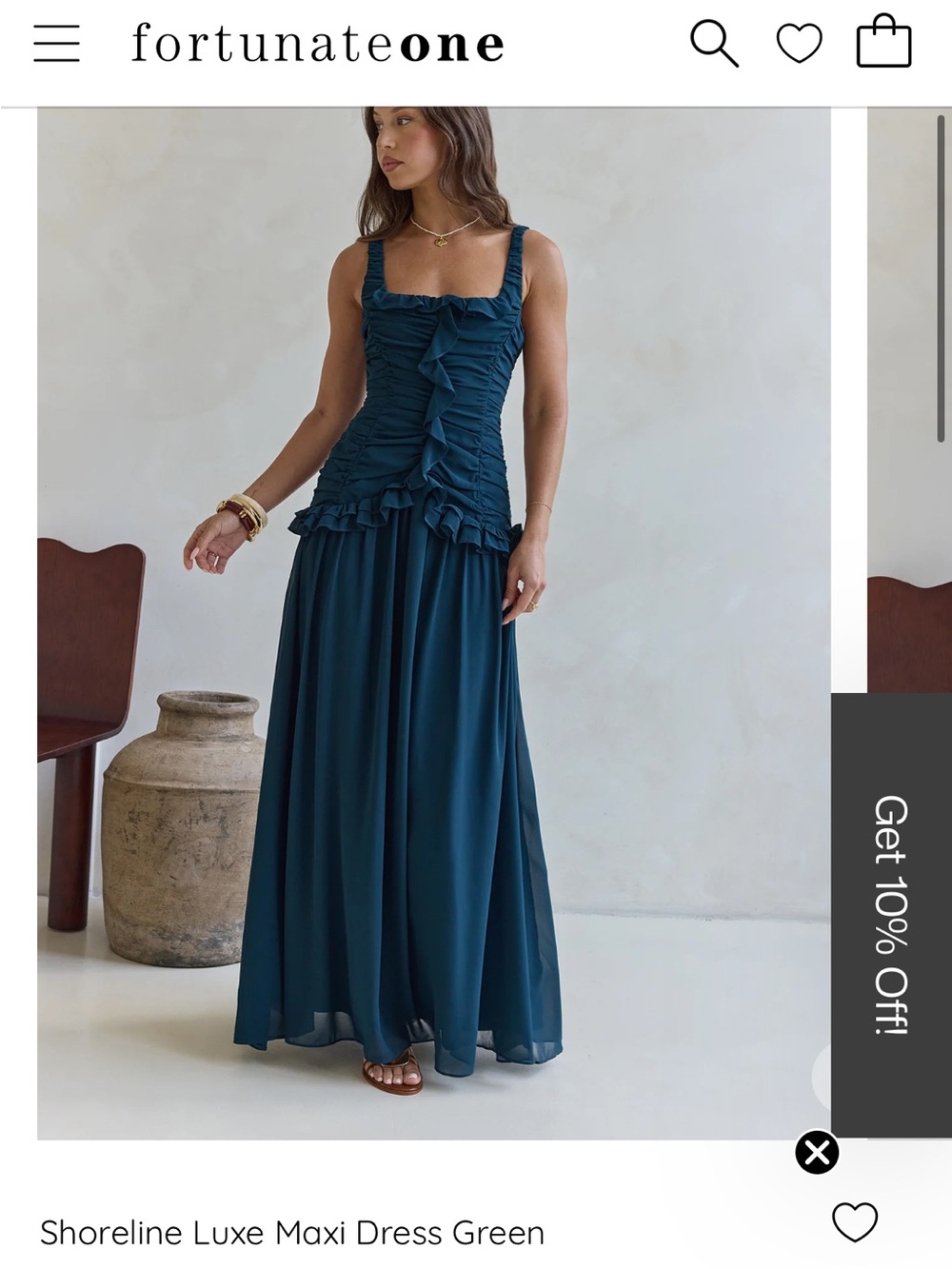 Fortunate One Shoreline Luxe Ruffled Maxi Dress in Deep Teal